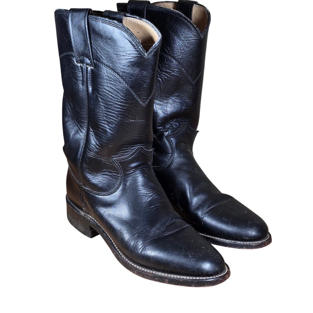 Justin Cora L3703 Black Leather Cowboy Cowgirl Boots Womens 5 R Rodeo Western - Picture 3 of 8